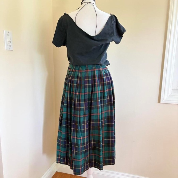Vintage wool green tartan plaid midi skirt alternative grunge punk 80s 90s S - Picture 6 of 11